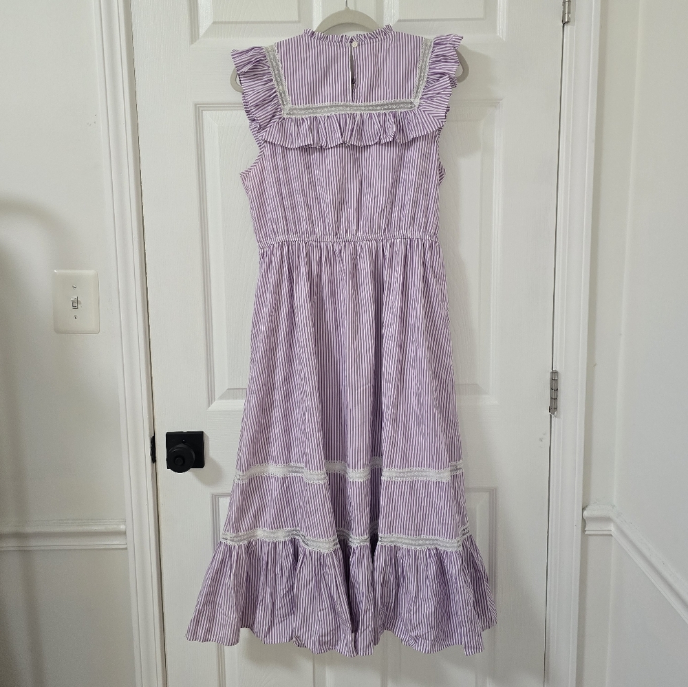J.Crew Lavender Stripe Ruffle Tiered Midi Dress Size S - Picture 11 of 12